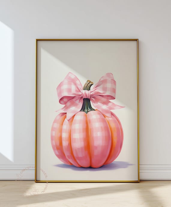 Pumpkin Art Print: Pink Bow Coquette Fall Decor (Digital Download)