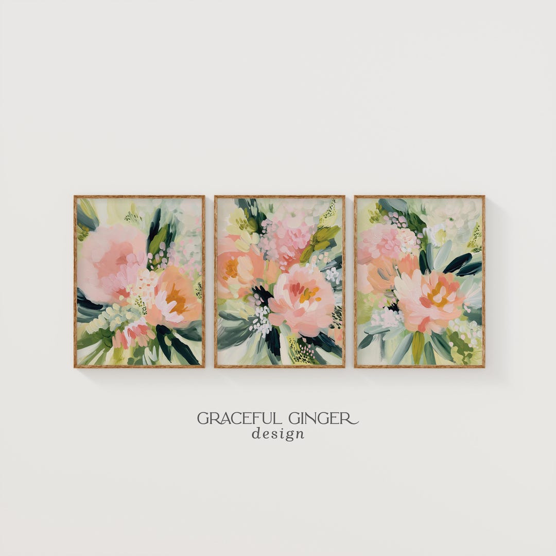 Abstract Floral Prints Set | Blush Pink Botanical Wall Art (digital ...