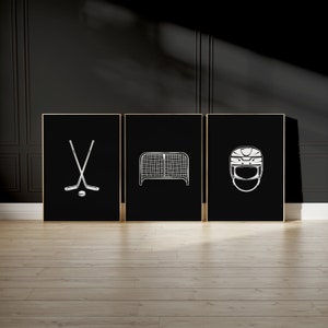 Hockey Wall Art, Black Minimalist Wall Decor, Set of 3 Nursery prints, Kids Printable Wall Art, Boys room art, Playroom Sports Art Prints