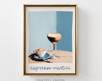 Impresión de cóctel Espresso Martini: Arte moderno para carrito de bar (Descarga digital)