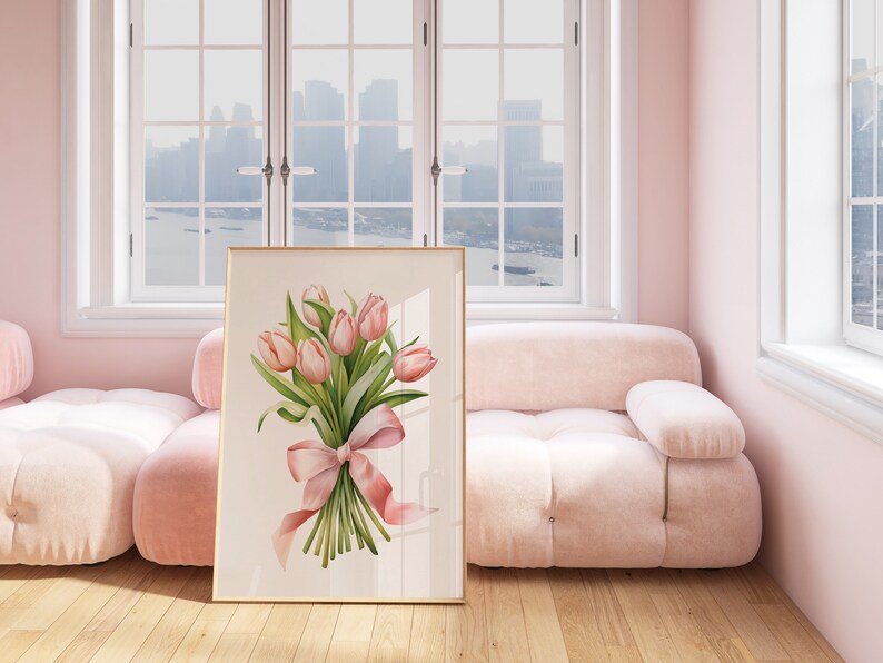Pink Tulips Bouquet Art Print: Spring Floral Poster (Digital Download) image 4