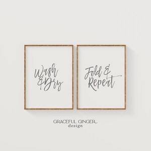 Laundry Room Print Set: Farmhouse Decor, Wash Dry Fold Repeat (Digital Download)