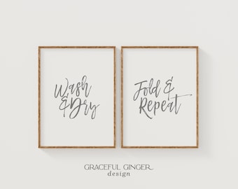 Laundry Room Print Set: Farmhouse Decor, Wash Dry Fold Repeat (Digital Download)