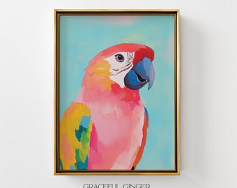 ピンクのセキセイインコのアートプリント：パステル画（デジタル