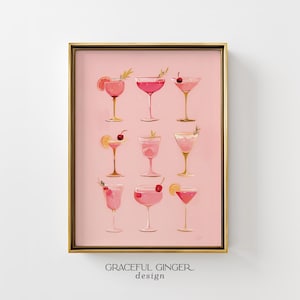 Pink Cocktails Bar Cart Art: Girly Drink Kitchen Wall Print (Digital Download)