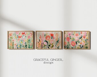 Floral Wall Art Set of 3 | Colorful Abstract Spring Flower Prints (Digital Download)