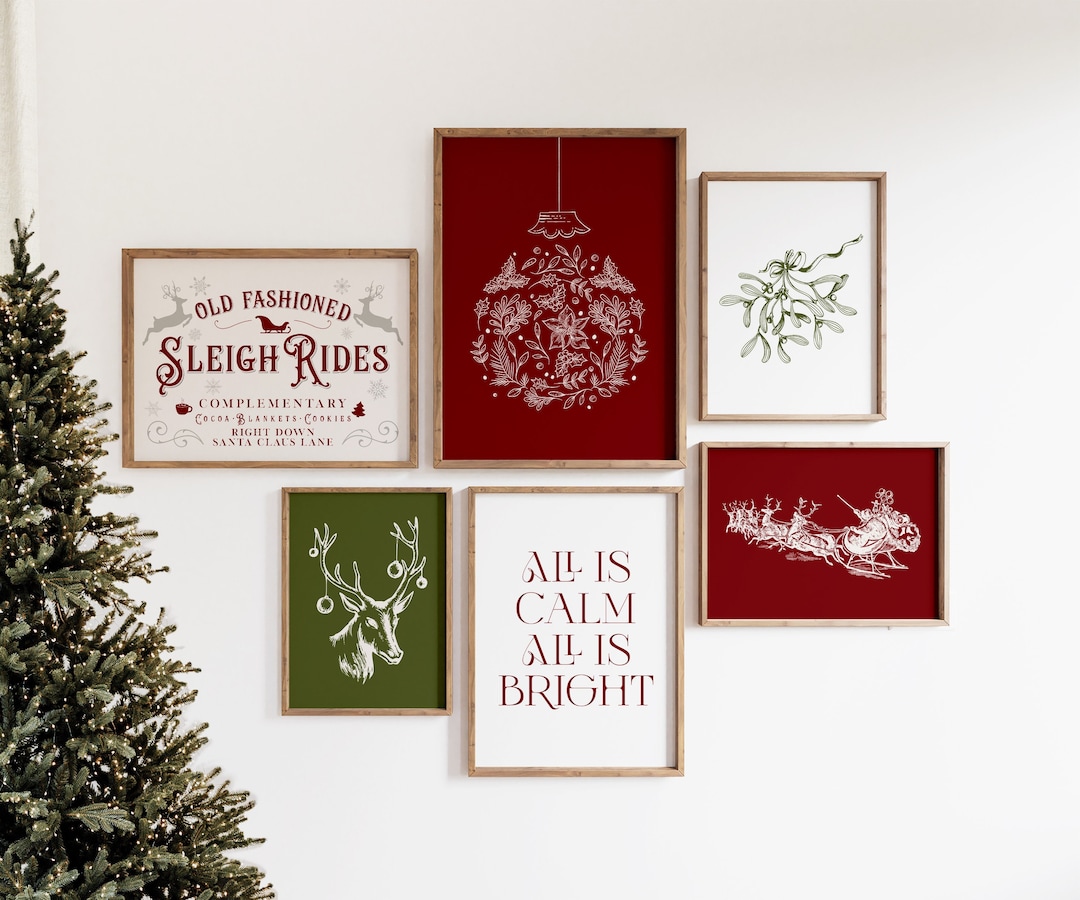 Vintage Christmas Art, Set of 6 Prints, Retro Gallery Wall Art ...