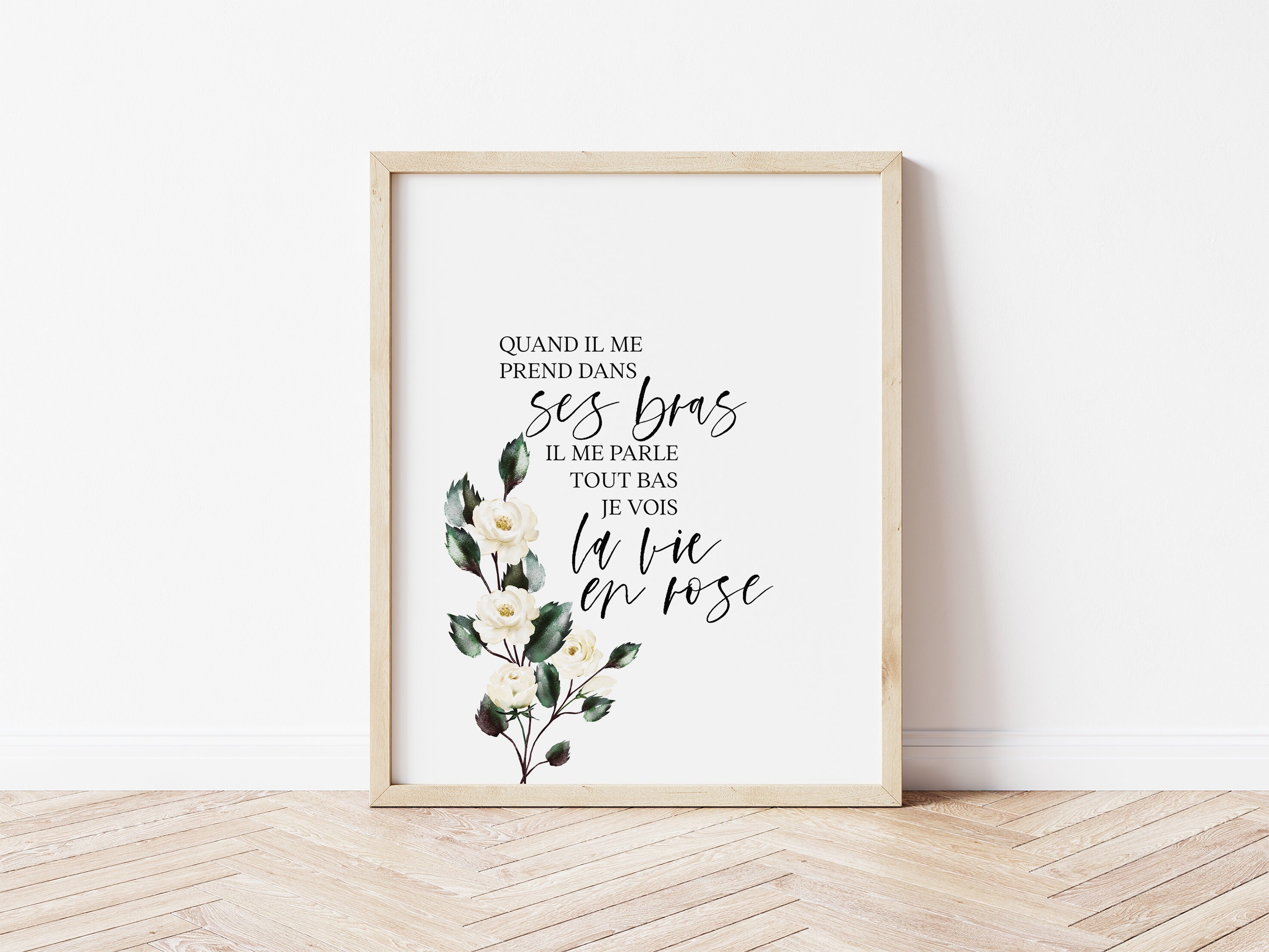La Vie En Rose Print French Quote With White Roses Song Etsy