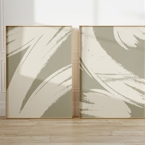 Sage Green Print Set of 2, Abstract Printable Wall Art, Minimalist Living Room Prints, Neutral Wall Art, Digital Download