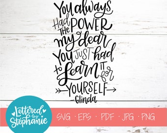 You Always Had the power my dear, Glinda, Wizard of Oz SVG Cut File, digital file, svg, tribe, ladies, friends, love, eps, handlettered svg