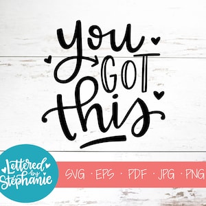 Op de afbeelding: Zwart-wit grafisch ontwerp met de tekst "you got this" in een handschrift stijl met harten.