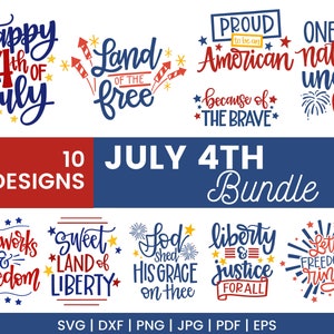 Pacote SVG patriótico de 4 de julho, designs de 4 de julho para camisas e decoração, para artesanato em cricut ou sihouette, arquivos de corte DIY