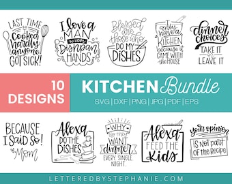 Funny Kitchen Sayings SVG Bundle, kitchen towel svg cut files, kitchen decor svg bundle, handlettered, for cricut or silhouette