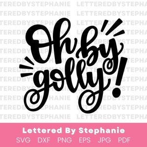 Può includere: Design digitale in bianco e nero con il testo "Oh by golly!" scritto a mano.