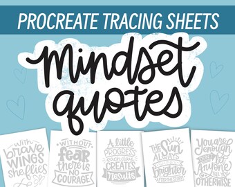 Procreate lettering tracing sheets - 10 hand lettered mindset quotes - PNGs to practice hand lettering - ipad lettering apple pencil