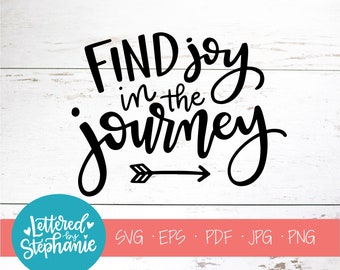 Find Joy in the Journey, SVG, Cut File, digital file, positive quote, affirmation, joy svg, pdf, eps, cutter, handlettered svg, dxf