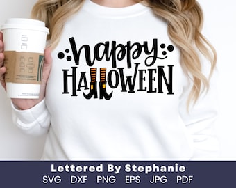 Happy Halloween SVG Cut File, cute witch halloween design, halloween tshirt idea, for cricut or silhouette projects