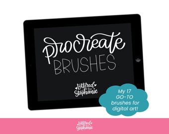 Procreate brushes bundle, my GO-TO brushes for lettering and creating digital art, includes 17 brushes - Lettered By Stephanie