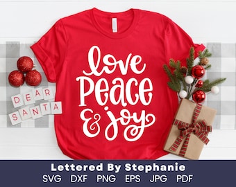 Love Peace and Joy SVG cut file, handlettered christmas quote svg, peace svg, joy svg, for cricut or silhouette holiday crafts