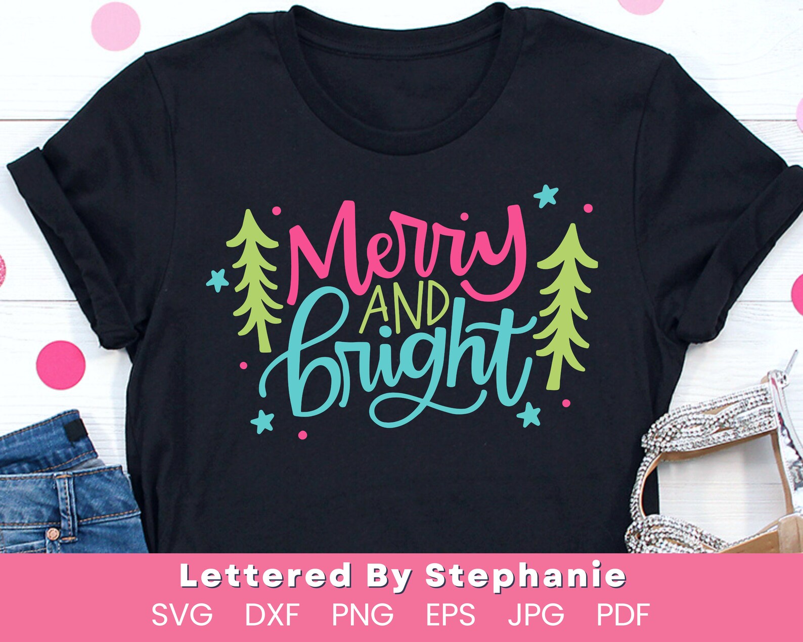 Merry and Bright SVG Cut File, Fun Colorful Christmas Holiday Shirt Svg ...