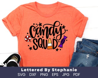 Candy Squad SVG Cut File for Halloween, halloween trick or treat bag svg, cute halloween shirt idea, for cricut or silhouette projects