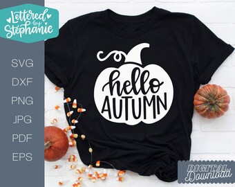 Hello Autumn SVG Cut File, fall quote svg, cute pumpkin svg, handlettered fall svg cut file for cricut or silhouette
