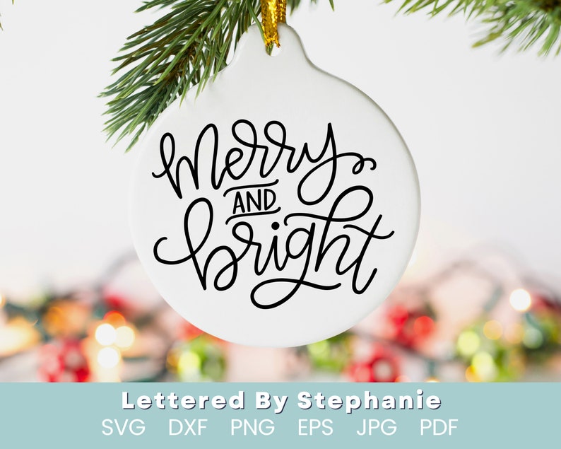 Merry and Bright SVG cut file, digital file, svg, handlettered svg, christmas svg, santa svg, for cricut, for silhouette, holiday svg, dxf image 4