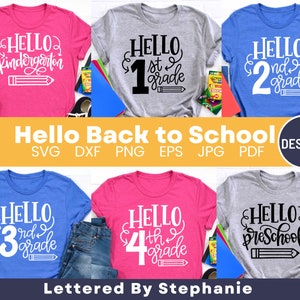 Back to school shirt bundle, hello 1st grade, hello 2nd grade, hello kindergarten, first day of school shirt svg cut files for cricut