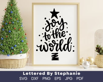 Doodle christmas tree design, joy to the world cut file, christmas tree svg, holiday craft file for cricut or silhouette, dxf
