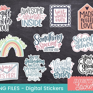 Digital stickers for packaging, PNG file ONLY. Bundle of digital stickers for diy or print and cut use. Perfect for handmade shops!