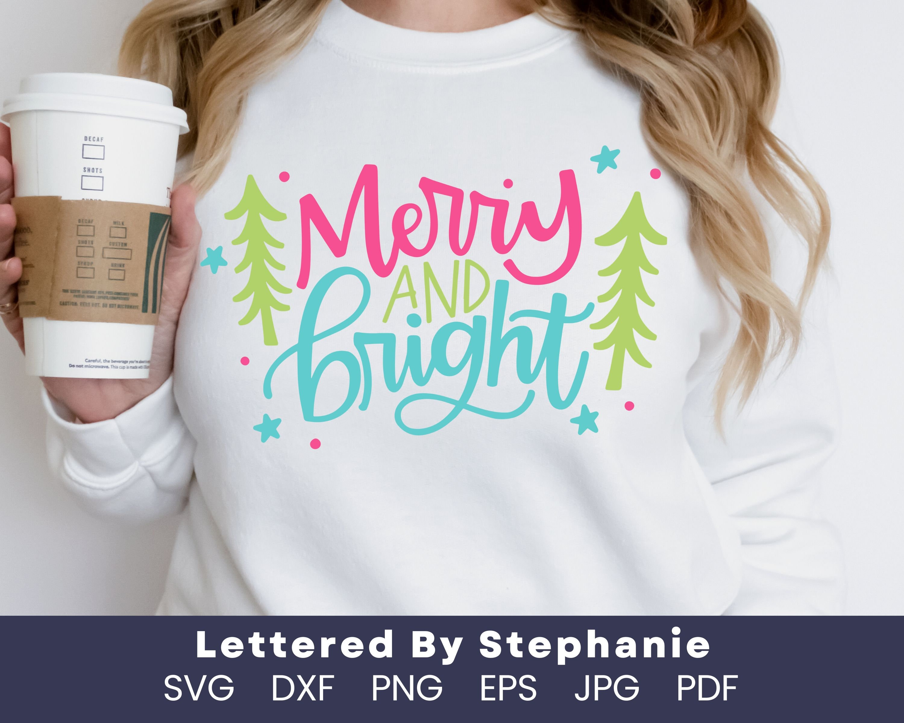 Merry and Bright SVG Cut File, Fun Colorful Christmas Holiday Shirt Svg ...