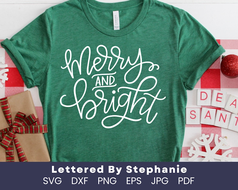 Merry and Bright SVG cut file, digital file, svg, handlettered svg, christmas svg, santa svg, for cricut, for silhouette, holiday svg, dxf image 9