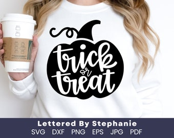 Truco o trato SVG Cut File, lindo halloween calabaza svg para truco o trato bolsa svg o camisa de halloween, para cricut, para silueta