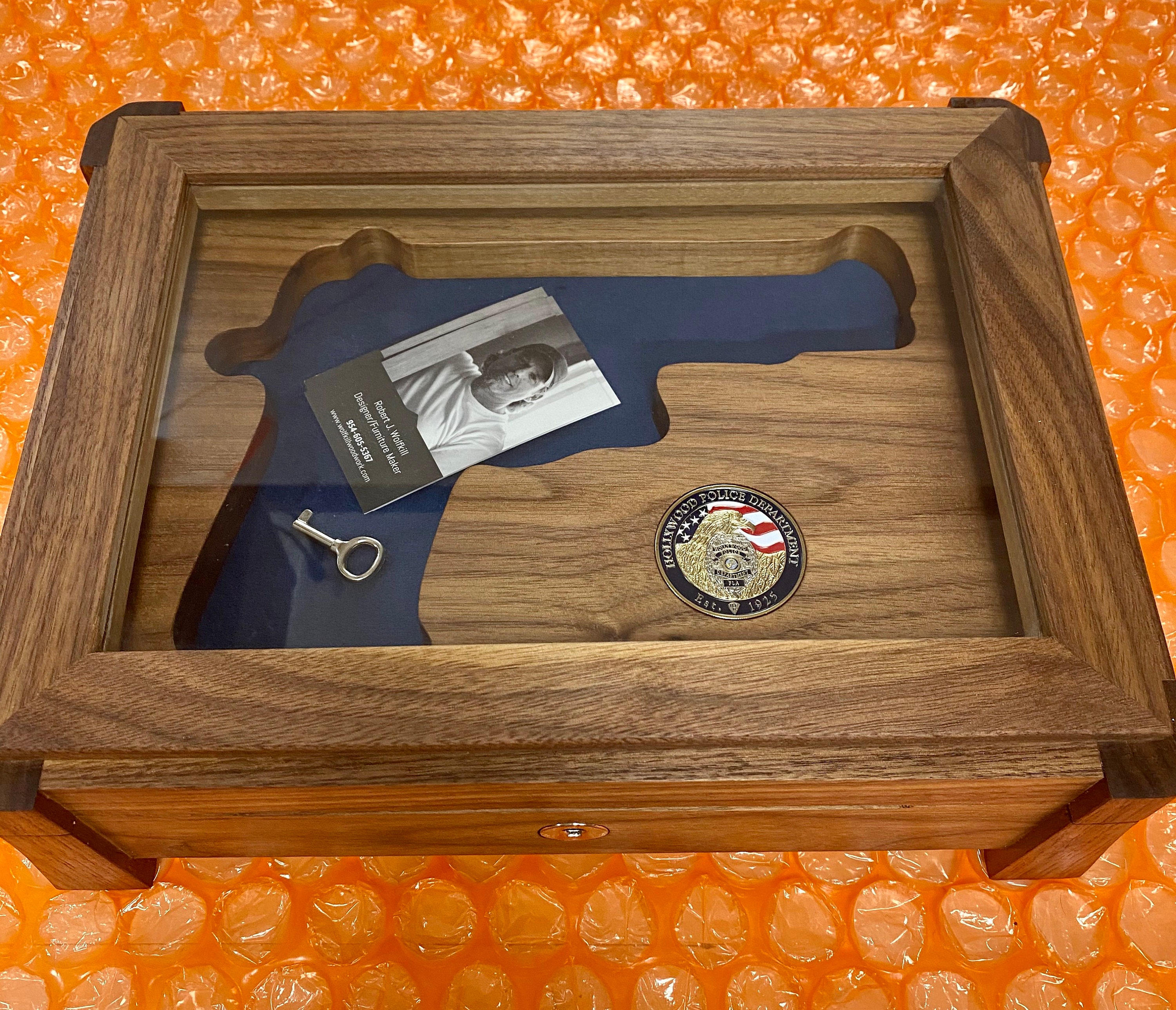 Handcrafted Desert Eagle Pistol Display Case With Glass Top and Felt