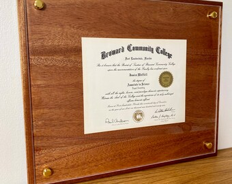 Modern Diploma Frame- Handcrafted from Select Sapele Mahogany and Acrylic.  Designed and crafted for a modern sophisticated presentation!