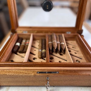 Handcrafted Large Cigar Humidor with Acrylic Top, Removable Tray, Hygrostat and Mortised Lock, Boveda Humidity Control Packs included