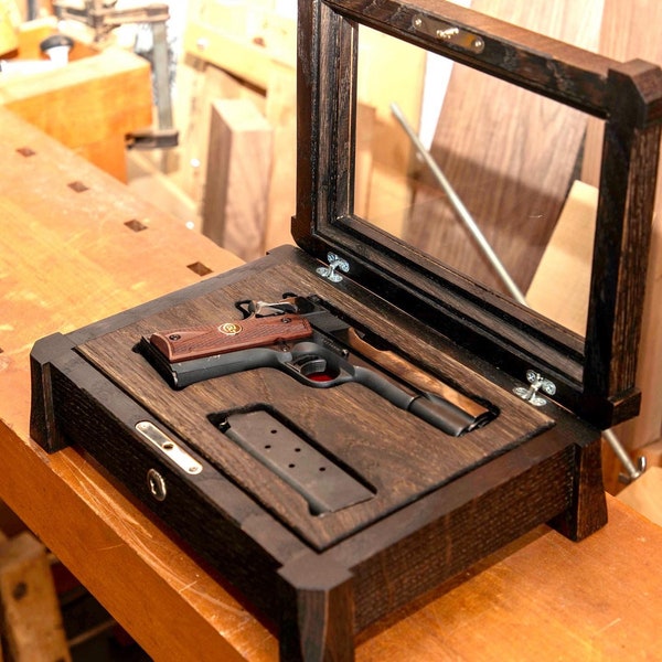 Handcrafted Heirloom Quality Pistol Display Case customized for your pistol by Robert Wolfkill