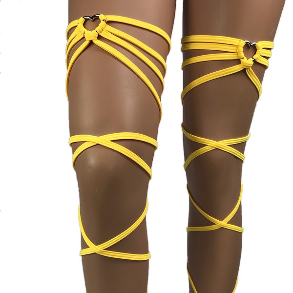 Leg Wraps Garter Heart-Ring accent Canary Yellow Rave Outfit Clubwear Pole Exotic Dancewear Leg Strap Rave wear Non slip Garter Money Holder