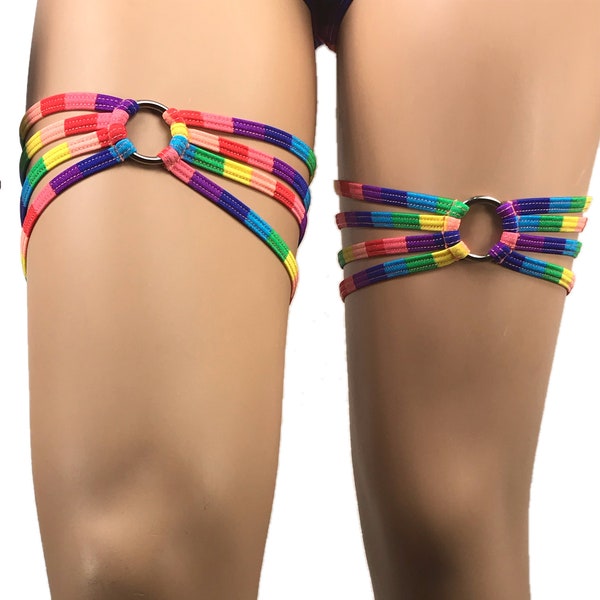 Freya's Leg Wraps Rainbow Garter Thigh Wraps Rave Outfit Festival Leg Gay Pride Parade Leg Garter Money Holder Gartini Leg Warmers Dancewear