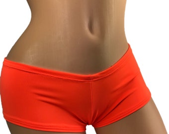 Neonoranje bootyshorts Raveshorts Paaldans Cheeky Bottom Korte rave-outfits Reactive Blacklight Boyshorts Laagbouw Roller Derby-short