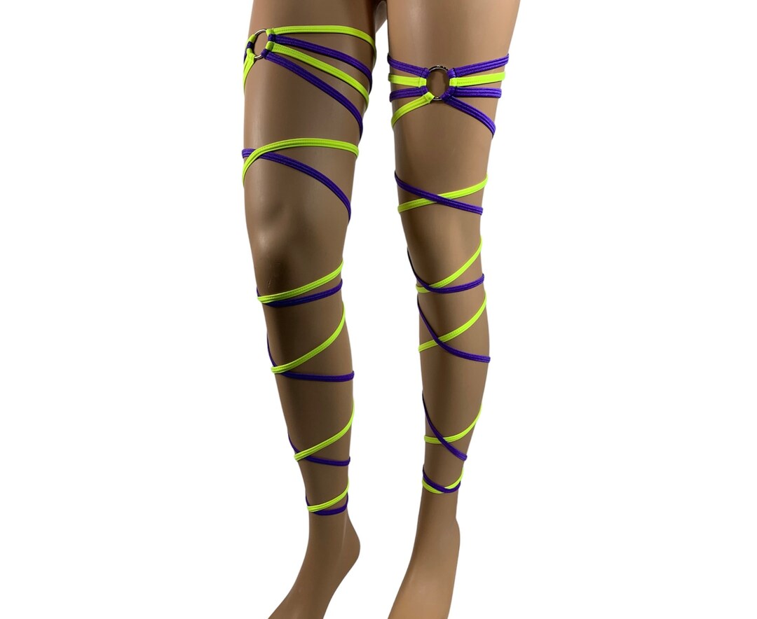 Garter Leg Wraps Neon Yellow /purple Oring Thigh Wrap Rave Wear Rave