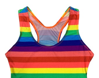 Rainbow Crop Top Sports Bra Exotic Dancewear Scoop Neck Bra Gay Pride Parade Festival Roller Derby Clubwear Pole wear Rave Outfits Sport Top