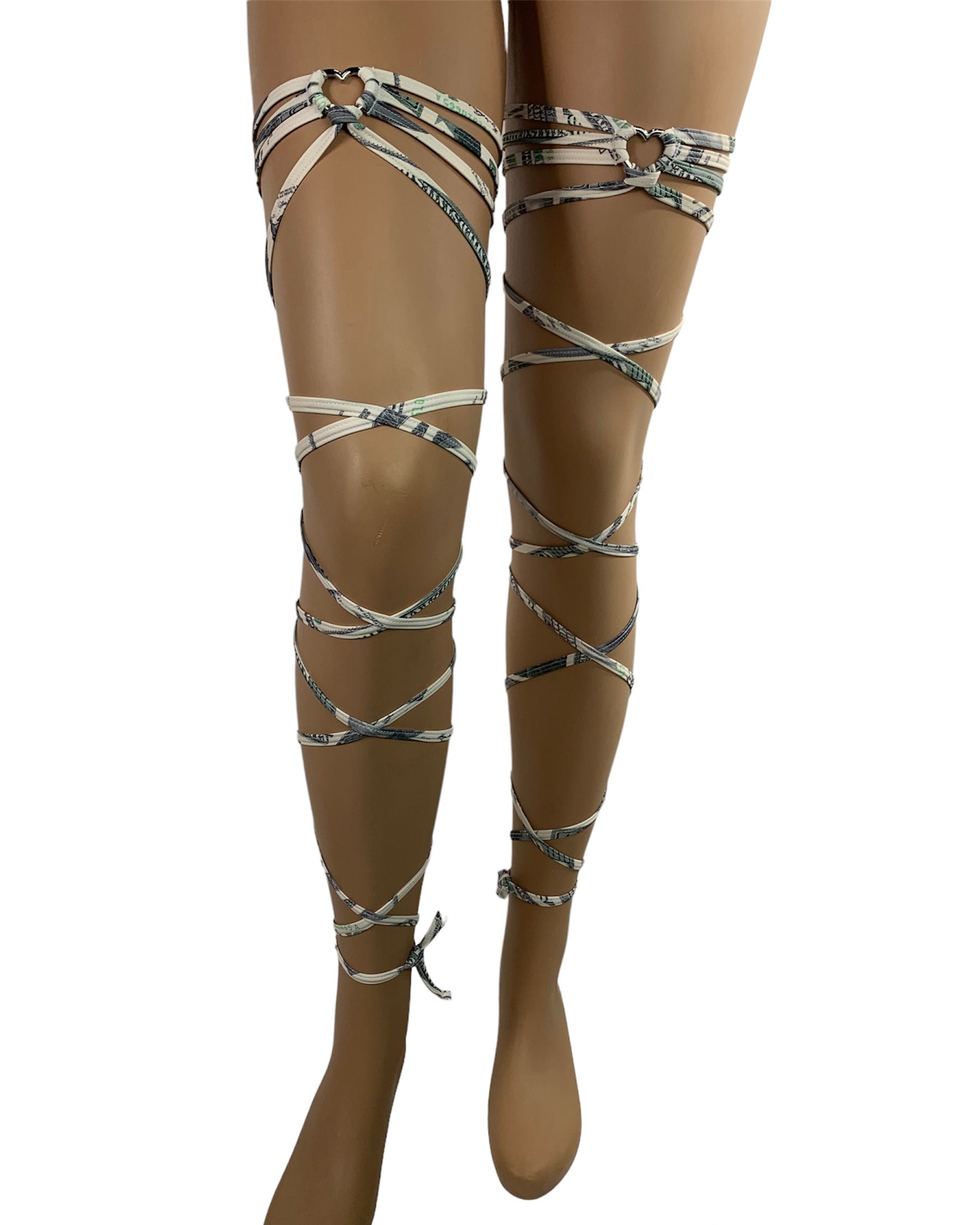 Garter Leg Wraps Money Print With Heartring Thigh Wraps Leg Etsy