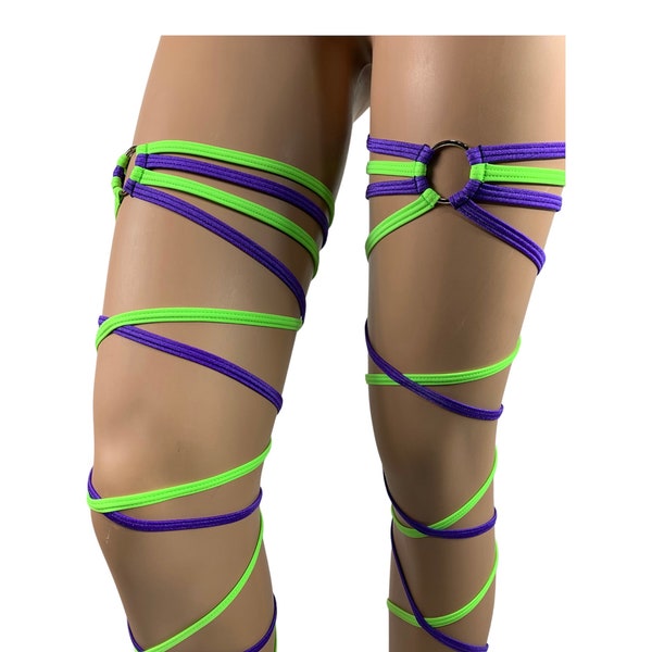 Garter Leg Wraps Neon Green /Purple Thigh wrap Rave Wear Rave Outfits Pole Stripper Clubwear Festival Music Leg Strap wrap Exotic Dancewear