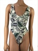 Bodysuit Swimsuit Money Print Bikini One piece High cut Exotic Dancewear Stripperwear Romper Jumpsuit  Leotard Hundred Dollar Bill 