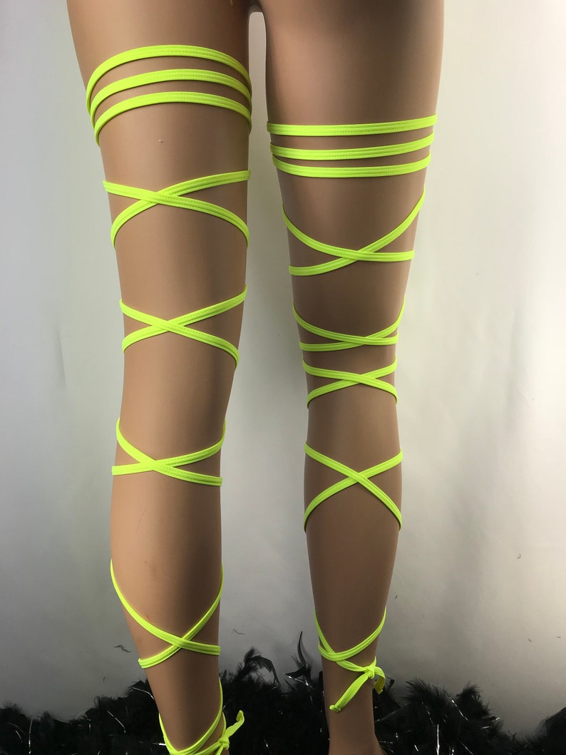 Freya's Garter Leg Wraps Neon Yellow Thigh wraps Gartinis Etsy
