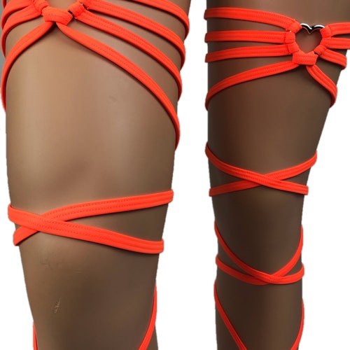 Leg Wraps Neon Pink Garters Heartring Accents Rave Outfits Etsy