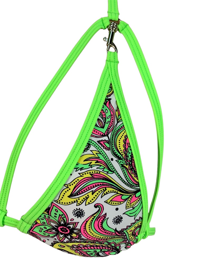 Micro Triangle Bikini Top Neon Green Paisley Print Rave - Etsy