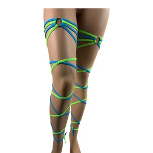 Garter Leg Wraps Neon Green / Turquoise O-Ring Thigh Wraps  Rave Wear Rave Outfits Clubwear Festival Music Leg Strap wraps Exotic Dancewear