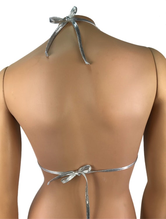 【51PERCENT】TRIANGLE SET UP SILVER BIKINI YIZYIF Womens Metallic Bikini Set Halter Triangle Bra with